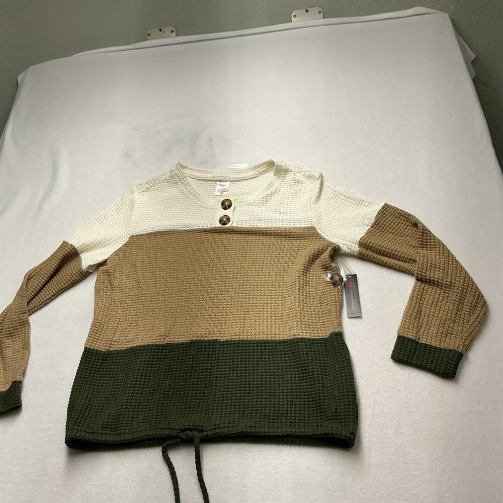 No Boundaries Waffle Knit Drawstring Sweater Whitebrowgreen Sz XXL(19), 3993